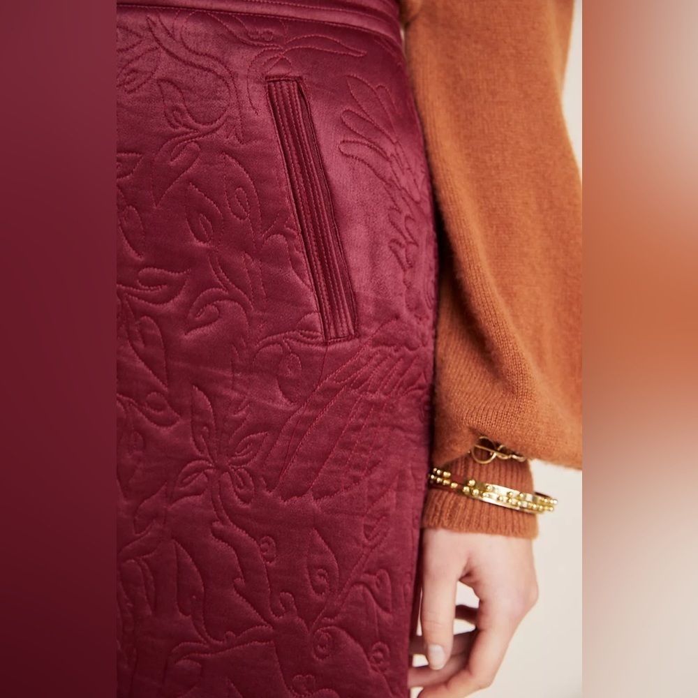 Anthropologie Maeve Burgundy Red Floral Textured Beatrice Quilted Mini Skirt - Picture 11 of 13